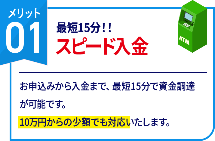 最短１５分！スピード入金